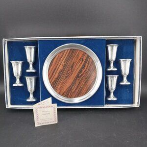 Web Silver Pewter, Hollowware Cordial - Set of 6 w/Round Tray IOB